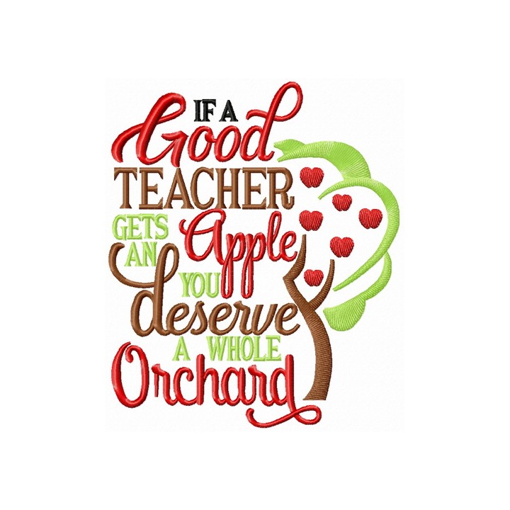 If a good teacher gets an apple embroidery design - Embroidery Design