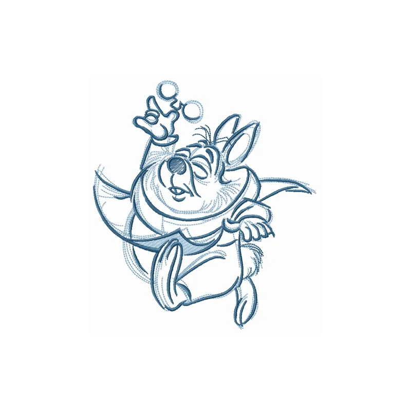 Embroidery design featuring the White Rabbit from Alice in Wonderland, searching for lost glasses, perfect for whimsical pro…