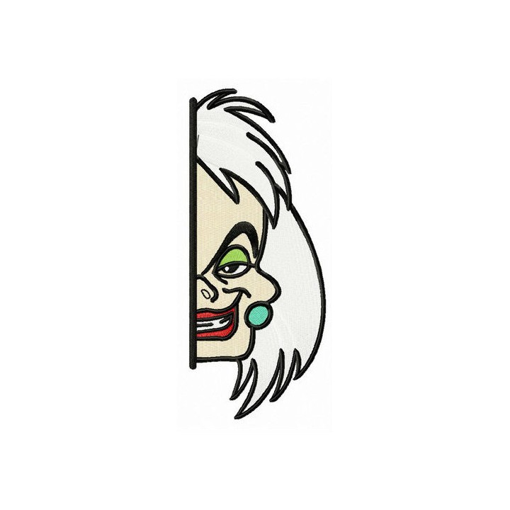 Cruella de Vil hiding embroidery design - Embroidery Design