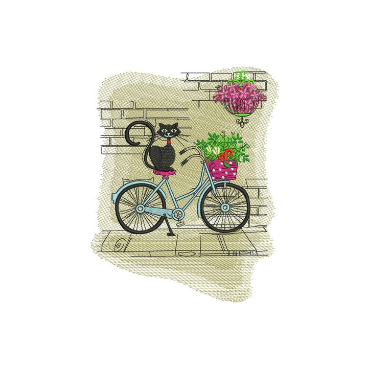 Cat's Italian journey embroidery design - Embroidery Design