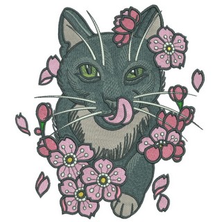 Cat licking nose embroidery design - Embroidery Design