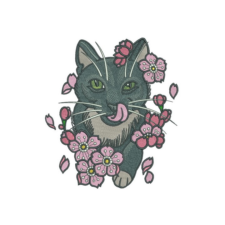 Cat licking nose embroidery design - Embroidery Design