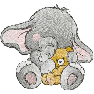 Elephant with teddy bear embroidery design - Embroidery Design