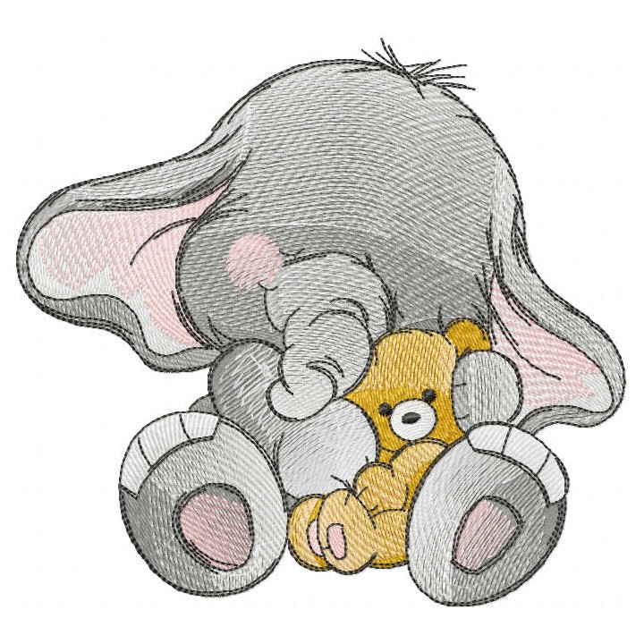 Elephant with teddy bear embroidery design - Embroidery Design