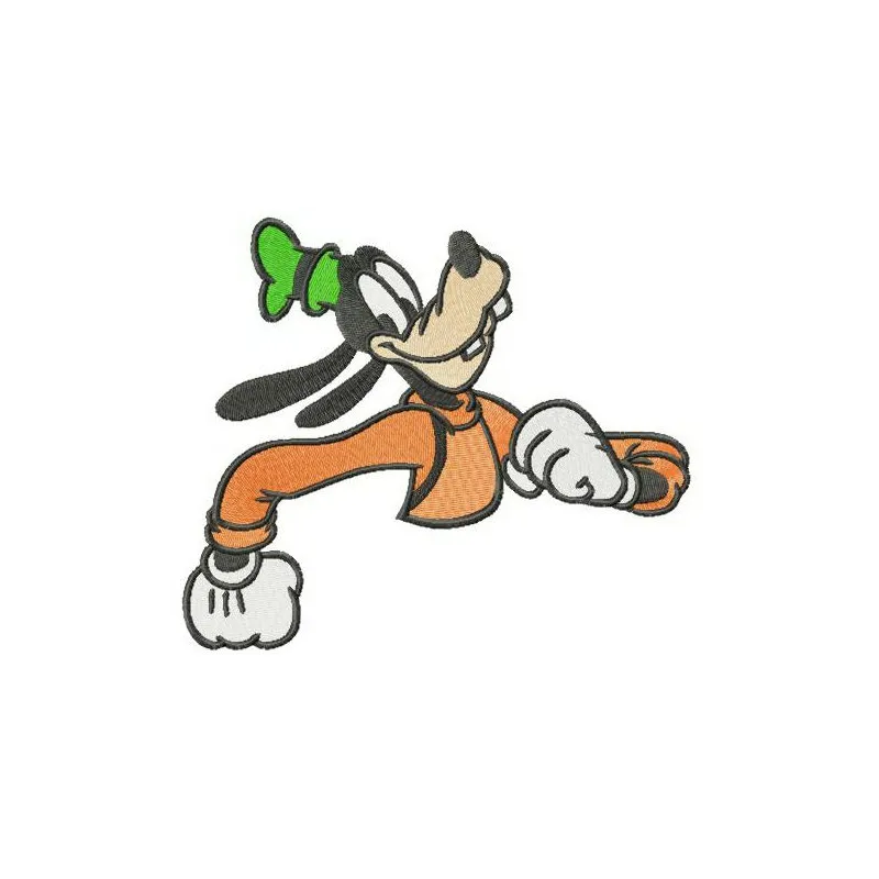 Funny Goofy embroidery design showcasing a whimsical character, ideal for adding charm to t-shirts and tote bags.