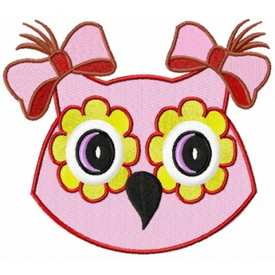 Preview of a charming pink owl girl embroidery design featuring whimsical details, perfect for creative stitching projects.