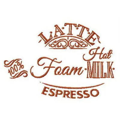 Preview of a written latte recipe embroidery design featuring detailed stitching patterns for coffee lovers.