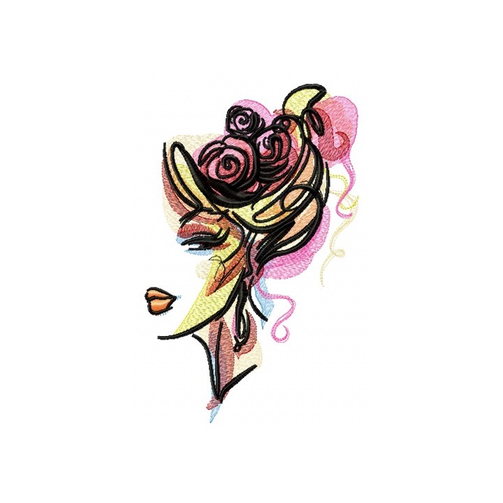 Hairstyle with roses embroidery design - Embroidery Design