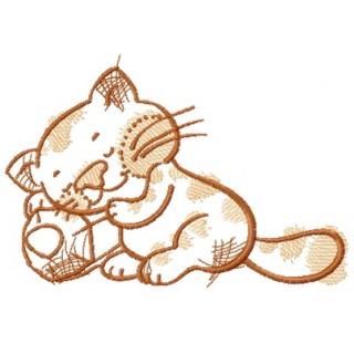 Kitten sleeping on pencil embroidery design - Embroidery Design