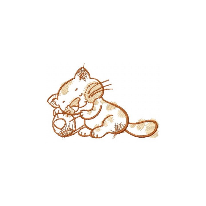 Kitten sleeping on pencil embroidery design - Embroidery Design