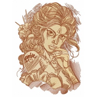 Girl with Barbie tattoo embroidery design - Embroidery Design