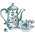 Vintage teapot embroidery design showcasing intricate details, perfect for kitchen-themed projects.