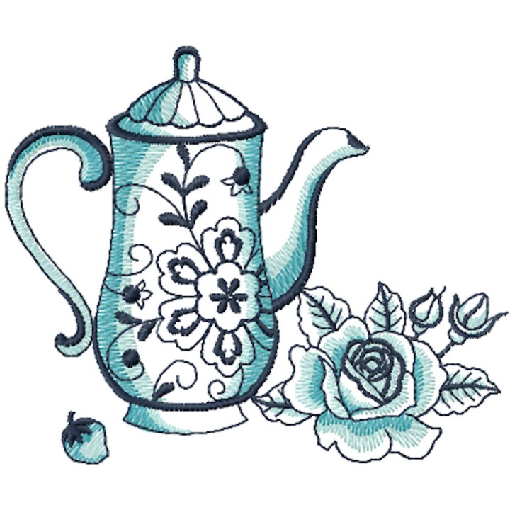 Vintage teapot embroidery design - Embroidery Design