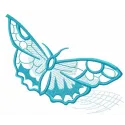 Small blue butterfly embroidery design showcasing delicate details, ideal for embellishing clothing and accessories.