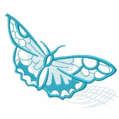 Small blue butterfly embroidery design showcasing delicate details, ideal for embellishing clothing and accessories.