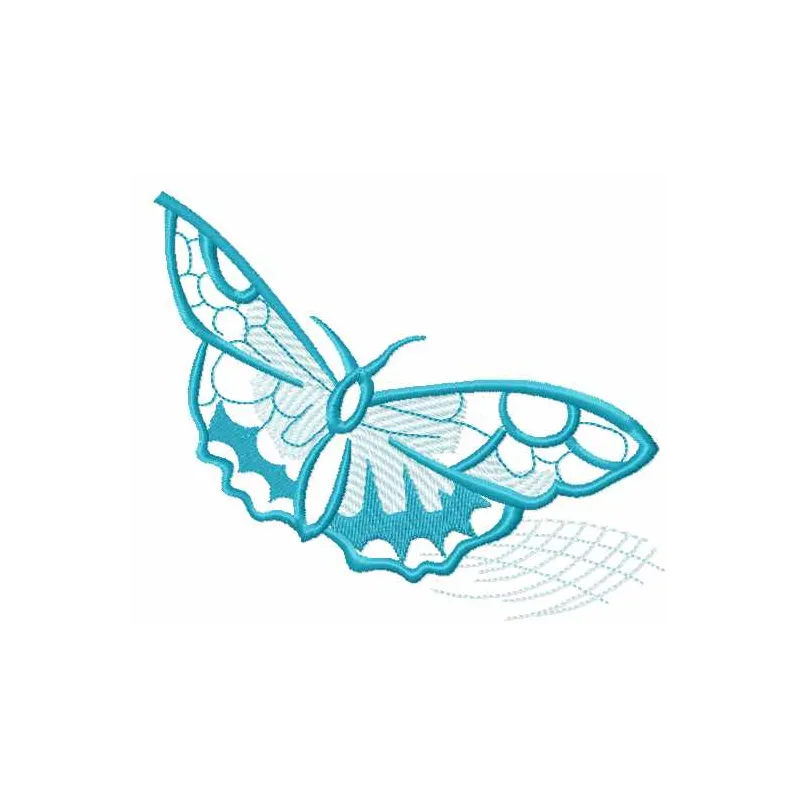 Small blue butterfly embroidery design showcasing delicate details, ideal for embellishing clothing and accessories.