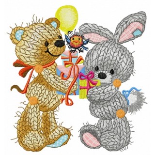 Knitted bear and bunny embroidery design - Embroidery Design