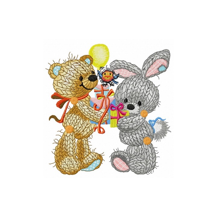 Knitted bear and bunny embroidery design - Embroidery Design