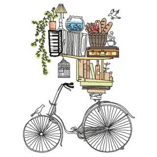 Book shelves and bike embroidery design - Embroidery Design