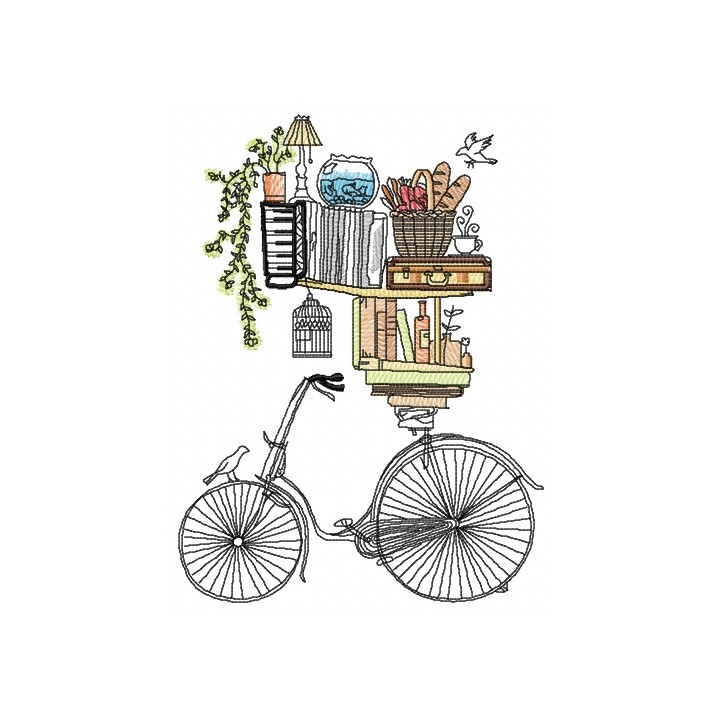 Book shelves and bike embroidery design - Embroidery Design