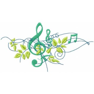 Treble clef with green leaves embroidery design - Embroidery Design