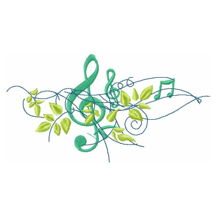 Treble clef with green leaves embroidery design - Embroidery Design