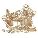 Embroidery design featuring two adorable ducklings nestled in a box, perfect for farm-themed projects.