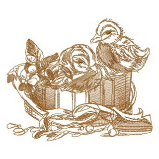 Two ducklings in box embroidery design - Embroidery Design
