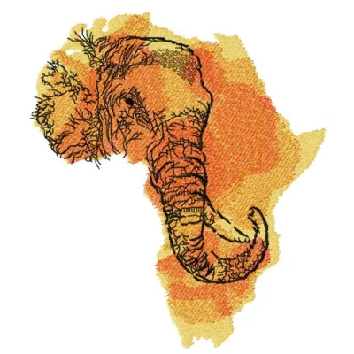 African elephant map embroidery design showcasing a detailed stitching pattern inspired by the continent of Africa.