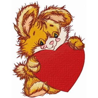 Bunny with big red heart embroidery design - Embroidery Design