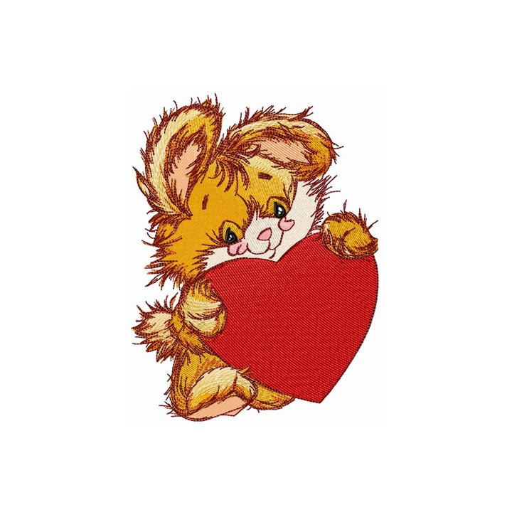 Bunny with big red heart embroidery design - Embroidery Design