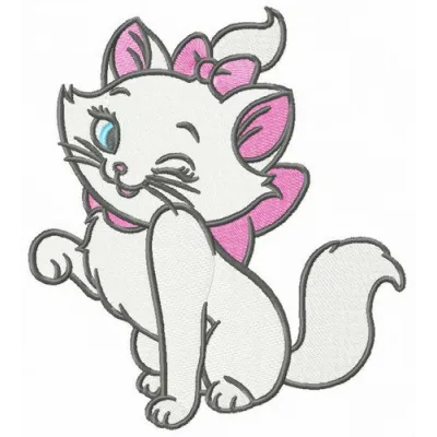 Marie Coquette embroidery design featuring the charming cat from Aristocats, ideal for stitching on t-shirts and bags.