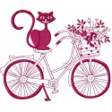 Cat and bicycle embroidery design featuring a playful cat riding a bicycle, perfect for travel-themed projects.