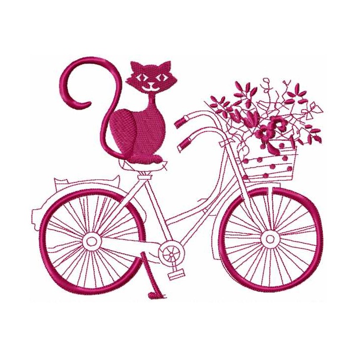 Cat and bicycle embroidery design - Embroidery Design