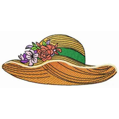 Straw hat embroidery design showcasing a vibrant summer motif, perfect for hats and beach accessories.