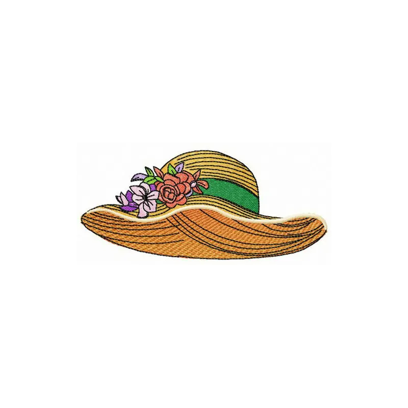 Straw hat embroidery design showcasing a vibrant summer motif, perfect for hats and beach accessories.