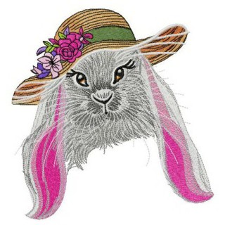 Bunny in straw hat embroidery design - Embroidery Design