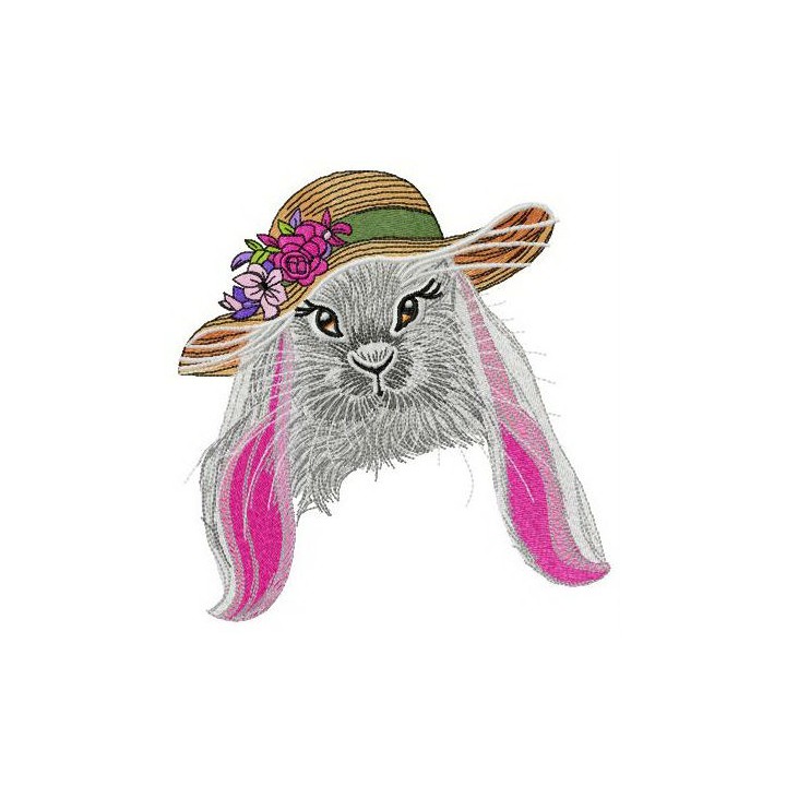 Bunny in straw hat embroidery design - Embroidery Design