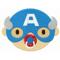 Embroidery design of Captain America holding a dummy, showcasing a playful stitched motif for creative projects.