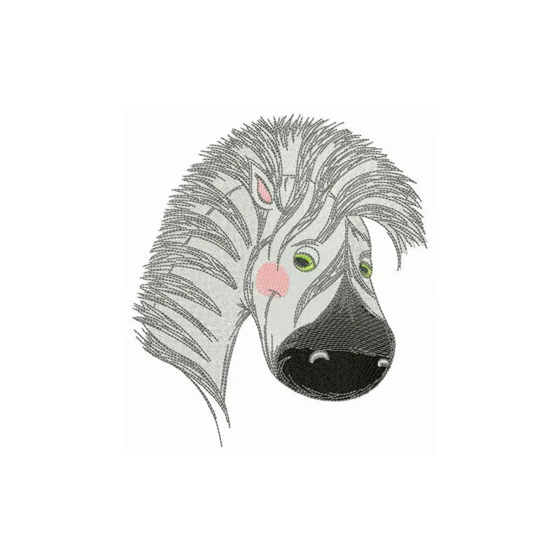 Baby zebra muzzle embroidery design showcasing a cute zebra face, perfect for baby onesies and blankets.
