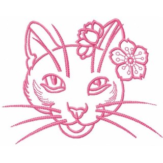 Pink flower cat embroidery design - Embroidery Design