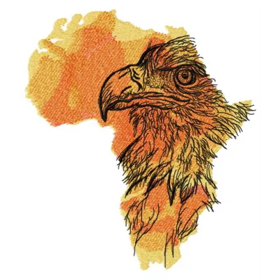 Africa crowned eagle embroidery design showcasing an intricately stitched motif for creative projects.
