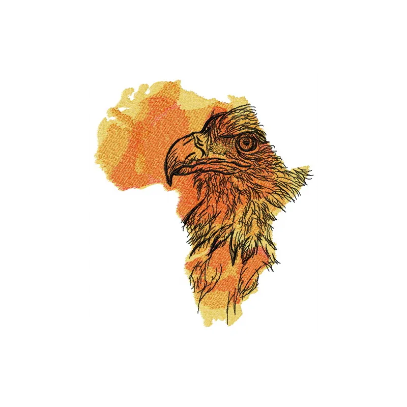 Africa crowned eagle embroidery design showcasing an intricately stitched motif for creative projects.