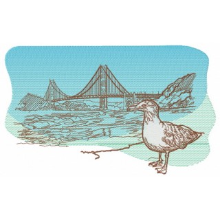 Seagull near Golden Gate Bridge embroidery design - Embroidery Design