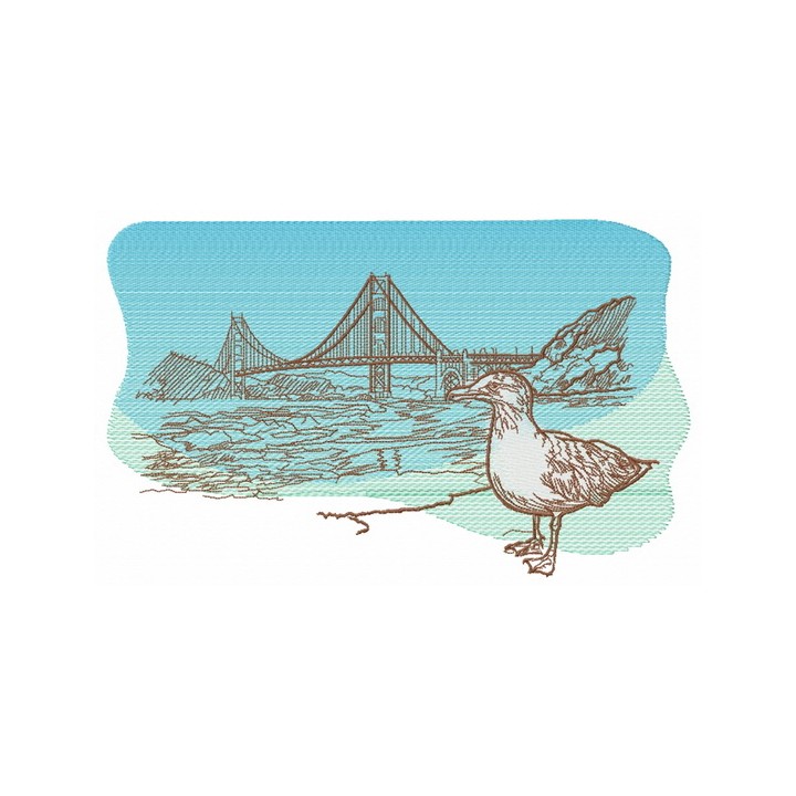 Seagull near Golden Gate Bridge embroidery design - Embroidery Design