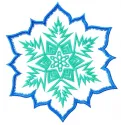 Preview of a blue and green snowflake embroidery design, showcasing intricate stitching patterns for doilies.