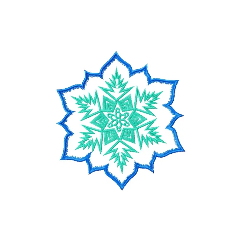 Preview of a blue and green snowflake embroidery design, showcasing intricate stitching patterns for doilies.