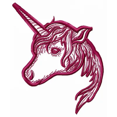 Unicorn's head embroidery design showcasing intricate details for stitching on various fabric items.