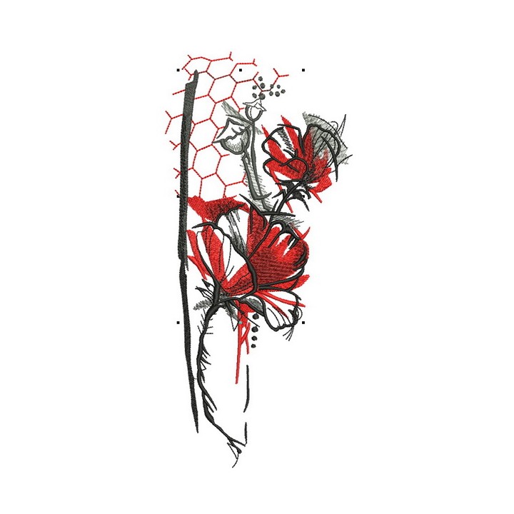Poppies and honeycombs embroidery design - Embroidery Design