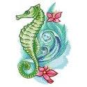 Preview of a sea horse with flowers embroidery design, showcasing intricate stitching patterns for creative projects.